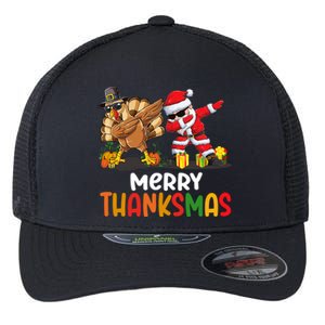 Merry Thanksmas Turkey With Pilgrim Hat And Santa Dabbing Gift Flexfit Unipanel Trucker Cap