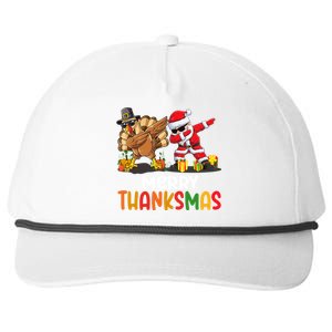 Merry Thanksmas Turkey With Pilgrim Hat And Santa Dabbing Gift Snapback Five-Panel Rope Hat