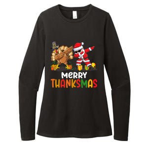 Merry Thanksmas Turkey With Pilgrim Hat And Santa Dabbing Gift Womens CVC Long Sleeve Shirt