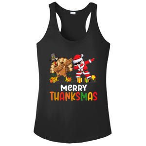 Merry Thanksmas Turkey With Pilgrim Hat And Santa Dabbing Gift Ladies PosiCharge Competitor Racerback Tank