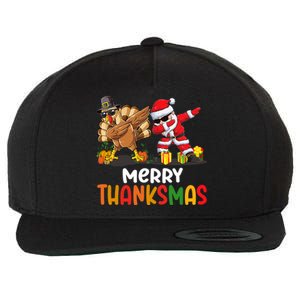 Merry Thanksmas Turkey With Pilgrim Hat And Santa Dabbing Gift Wool Snapback Cap