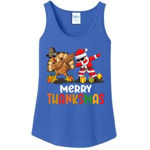 Merry Thanksmas Turkey With Pilgrim Hat And Santa Dabbing Gift Ladies Essential Tank