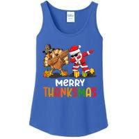 Merry Thanksmas Turkey With Pilgrim Hat And Santa Dabbing Gift Ladies Essential Tank