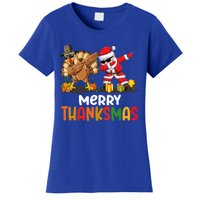 Merry Thanksmas Turkey With Pilgrim Hat And Santa Dabbing Gift Women's T-Shirt