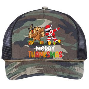 Merry Thanksmas Turkey With Pilgrim Hat And Santa Dabbing Gift Retro Rope Trucker Hat Cap