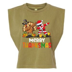 Merry Thanksmas Turkey With Pilgrim Hat And Santa Dabbing Gift Garment-Dyed Women's Muscle Tee