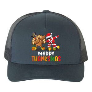 Merry Thanksmas Turkey With Pilgrim Hat And Santa Dabbing Gift Yupoong Adult 5-Panel Trucker Hat