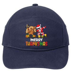 Merry Thanksmas Turkey With Pilgrim Hat And Santa Dabbing Gift 7-Panel Snapback Hat