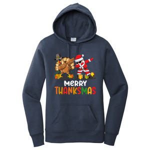 Merry Thanksmas Turkey With Pilgrim Hat And Santa Dabbing Gift Women's Pullover Hoodie