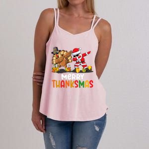 Merry Thanksmas Turkey With Pilgrim Hat And Santa Dabbing Gift Women's Strappy Tank