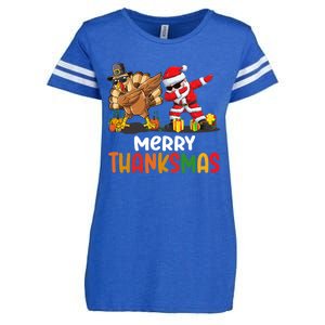 Merry Thanksmas Turkey With Pilgrim Hat And Santa Dabbing Gift Enza Ladies Jersey Football T-Shirt