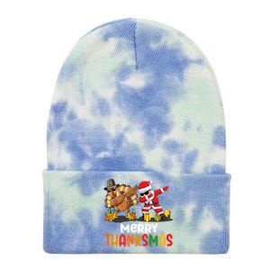 Merry Thanksmas Turkey With Pilgrim Hat And Santa Dabbing Gift Tie Dye 12in Knit Beanie