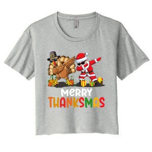 Merry Thanksmas Turkey With Pilgrim Hat And Santa Dabbing Gift Women's Crop Top Tee