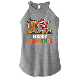 Merry Thanksmas Turkey With Pilgrim Hat And Santa Dabbing Gift Women's Perfect Tri Rocker Tank