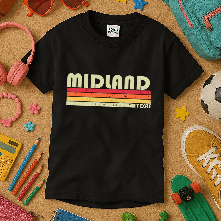 Midland Tx Texas Funny City Home Roots Gift Retro 70s 80s Kids T-Shirt