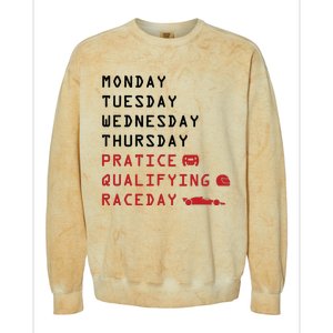 Monday Tuesday Thursday Practice Qualifying Race Day Colorblast Crewneck Sweatshirt