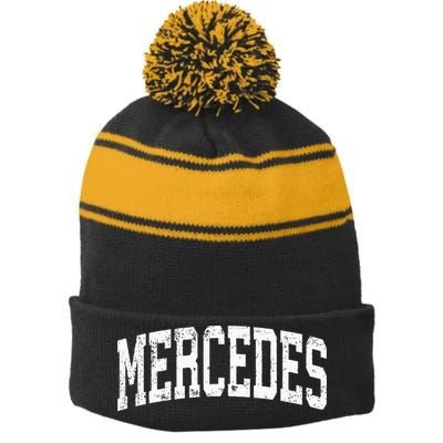 Mercedes Texas Tx Vintage Athletic Sports Design Stripe Pom Pom Beanie