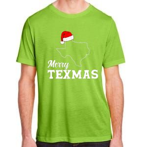 Merry Texmas Texas State Christmas Light Outline Santa Hat Adult ChromaSoft Performance T-Shirt