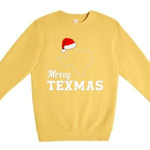 Merry Texmas Texas State Christmas Light Outline Santa Hat Premium Crewneck Sweatshirt