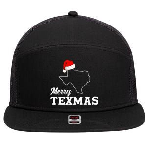 Merry Texmas Texas State Christmas Light Outline Santa Hat 7 Panel Mesh Trucker Snapback Hat