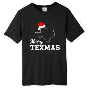 Merry Texmas Texas State Christmas Light Outline Santa Hat Tall Fusion ChromaSoft Performance T-Shirt