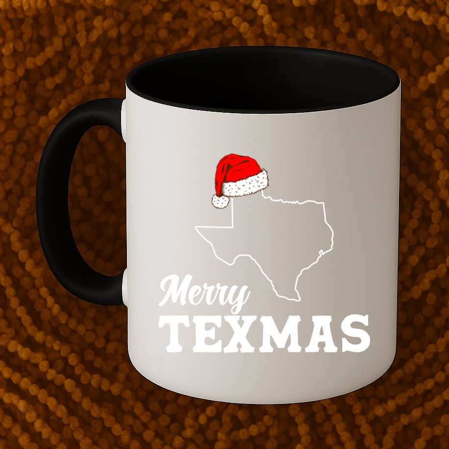 Merry Texmas Texas State Christmas Light Outline Santa Hat Mug