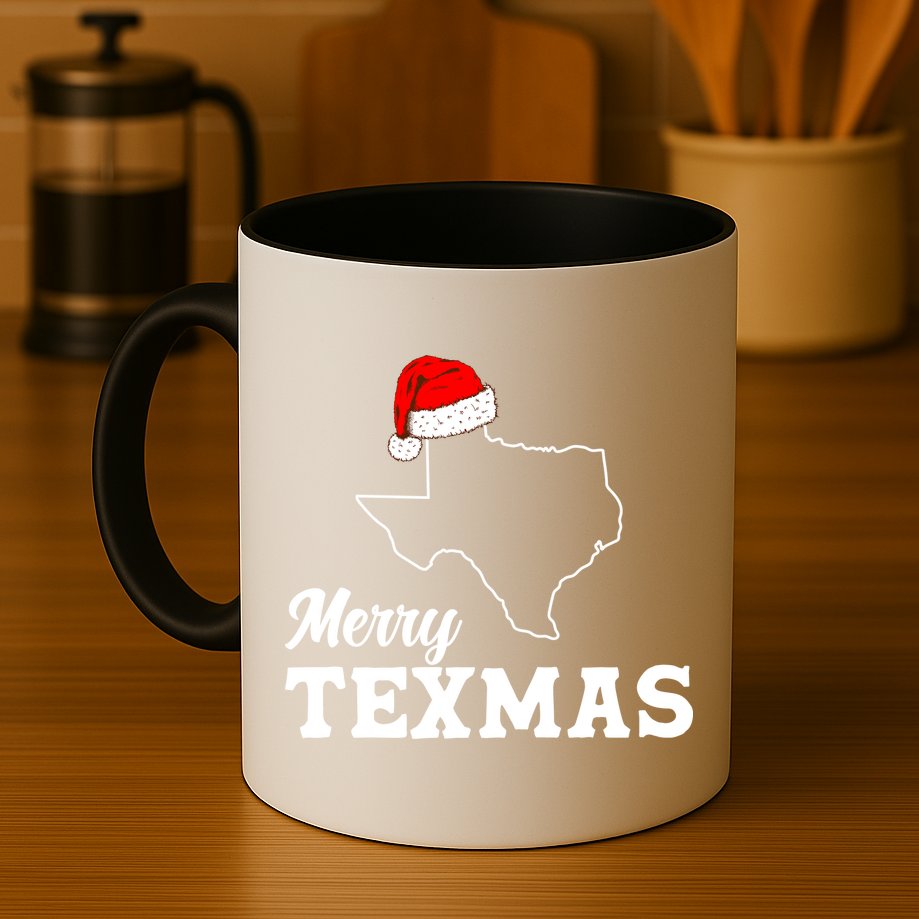 Merry Texmas Texas State Christmas Light Outline Santa Hat Mug