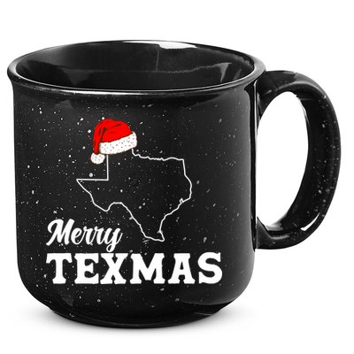 Merry Texmas Texas State Christmas Light Outline Santa Hat 15oz Campfire Ceramic Mug