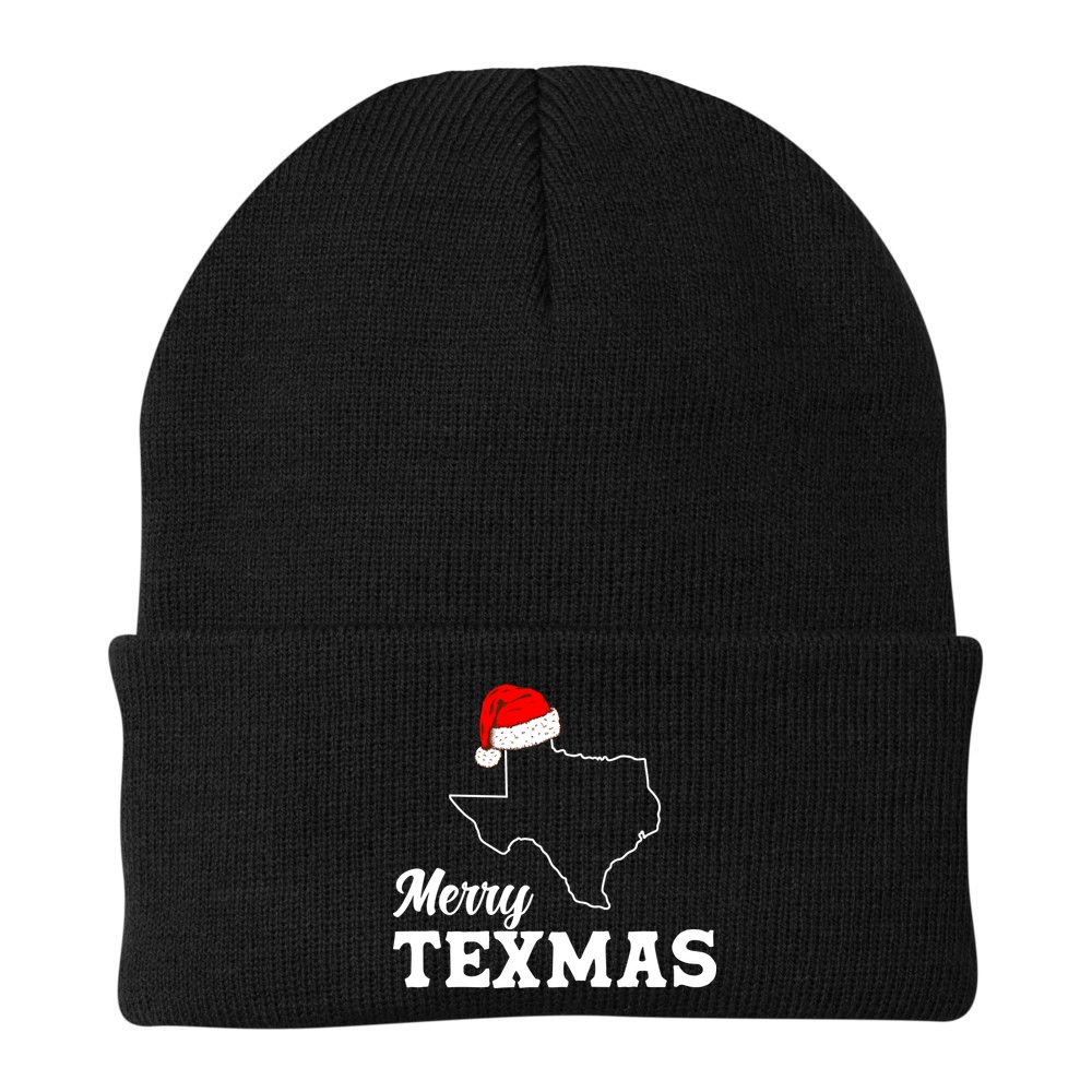 Merry Texmas Texas State Christmas Light Outline Santa Hat Beanie