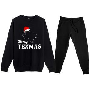 Merry Texmas Texas State Christmas Light Outline Santa Hat Premium Crewneck Sweatsuit Set