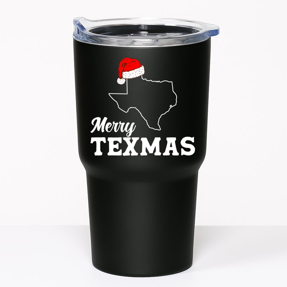 Merry Texmas Texas State Christmas Light Outline Santa Hat Tumbler