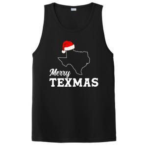 Merry Texmas Texas State Christmas Light Outline Santa Hat PosiCharge Competitor Tank