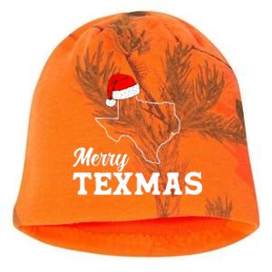 Merry Texmas Texas State Christmas Light Outline Santa Hat Kati - Camo Knit Beanie