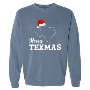 Merry Texmas Texas State Christmas Light Outline Santa Hat Garment-Dyed Sweatshirt