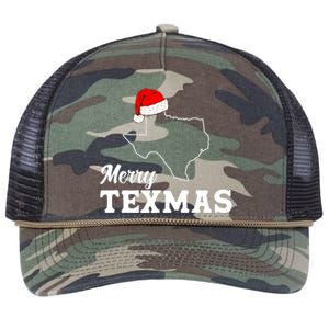 Merry Texmas Texas State Christmas Light Outline Santa Hat Retro Rope Trucker Hat Cap