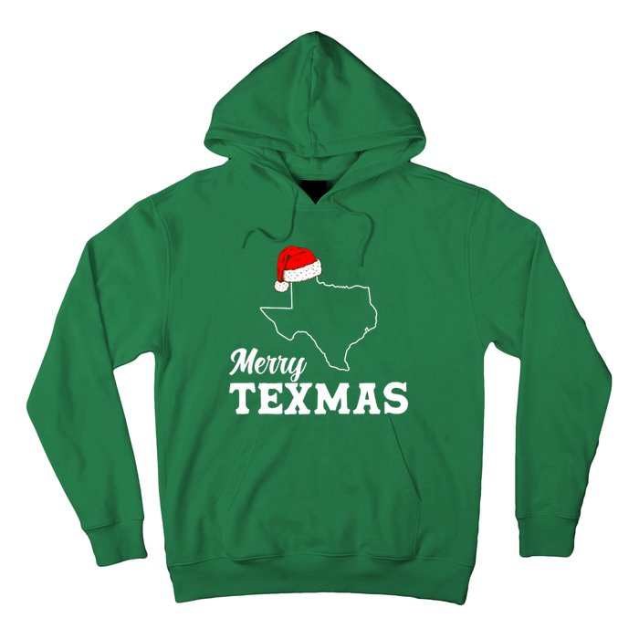 Merry Texmas Texas State Christmas Light Outline Santa Hat Hoodie