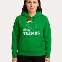 Merry Texmas Texas State Christmas Light Outline Santa Hat Hoodie