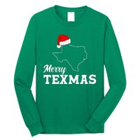 Merry Texmas Texas State Christmas Light Outline Santa Hat Long Sleeve Shirt