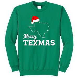 Merry Texmas Texas State Christmas Light Outline Santa Hat Sweatshirt