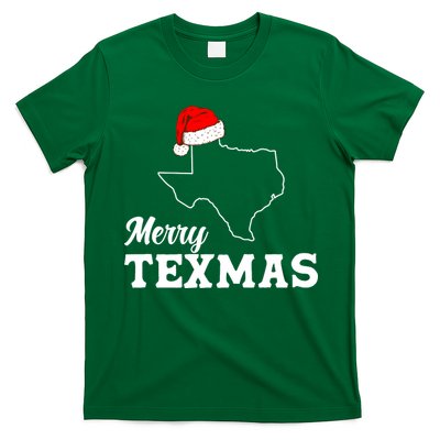 Merry Texmas Texas State Christmas Light Outline Santa Hat T-Shirt