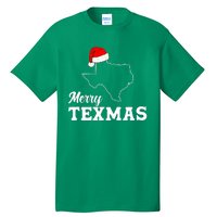 Merry Texmas Texas State Christmas Light Outline Santa Hat Tall T-Shirt