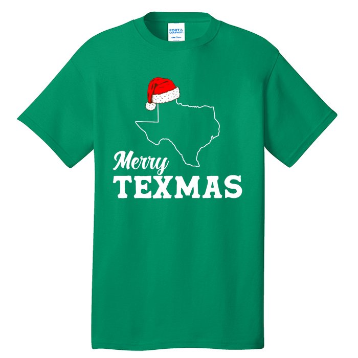 Merry Texmas Texas State Christmas Light Outline Santa Hat Tall T-Shirt