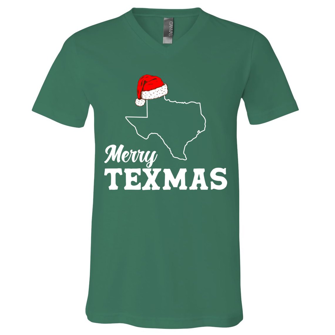Merry Texmas Texas State Christmas Light Outline Santa Hat V-Neck T-Shirt