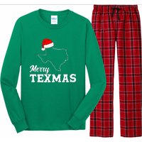 Merry Texmas Texas State Christmas Light Outline Santa Hat Long Sleeve Pajama Set