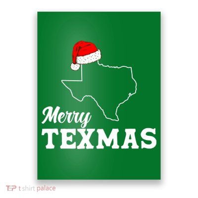 Merry Texmas Texas State Christmas Light Outline Santa Hat Poster