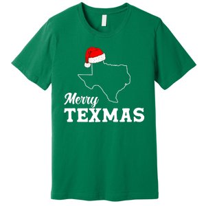 Merry Texmas Texas State Christmas Light Outline Santa Hat Premium T-Shirt