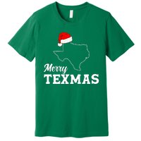 Merry Texmas Texas State Christmas Light Outline Santa Hat Premium T-Shirt