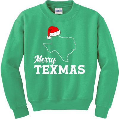 Merry Texmas Texas State Christmas Light Outline Santa Hat Kids Sweatshirt