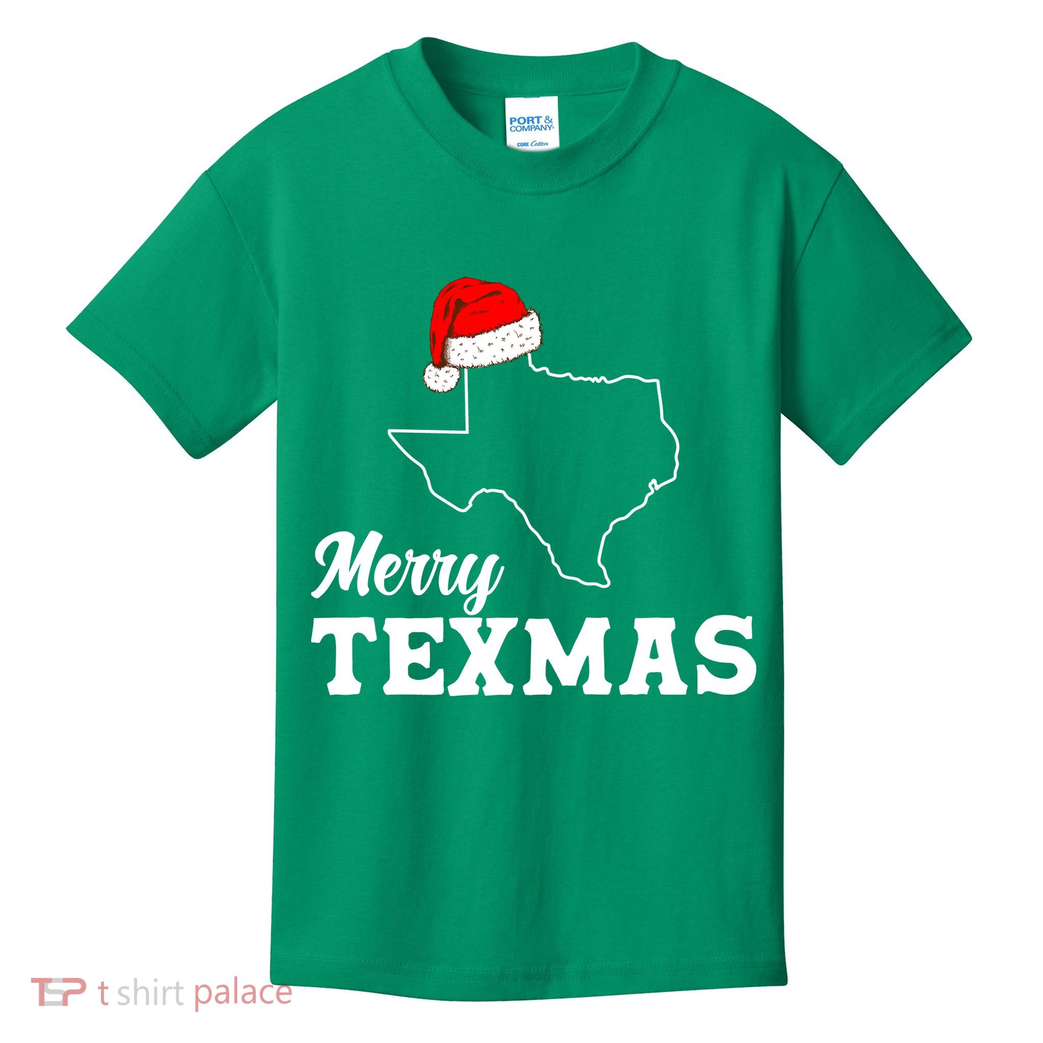 Merry Texmas Texas State Christmas Light Outline Santa Hat Kids T-Shirt