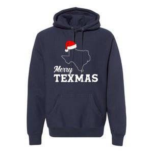 Merry Texmas Texas State Christmas Light Outline Santa Hat Premium Hoodie